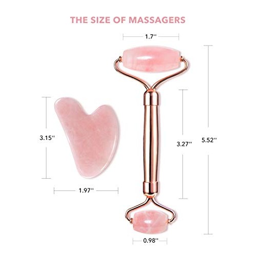 Gua Sha Facial Massage tools,Rose Quartz Face Roller,Jade Roller for Face,Bea...