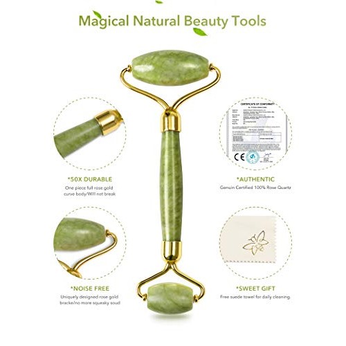 HANABEE Rose Quartz Facial Roller Jade Roller Gua Sha Facial Tools Face Rolle...