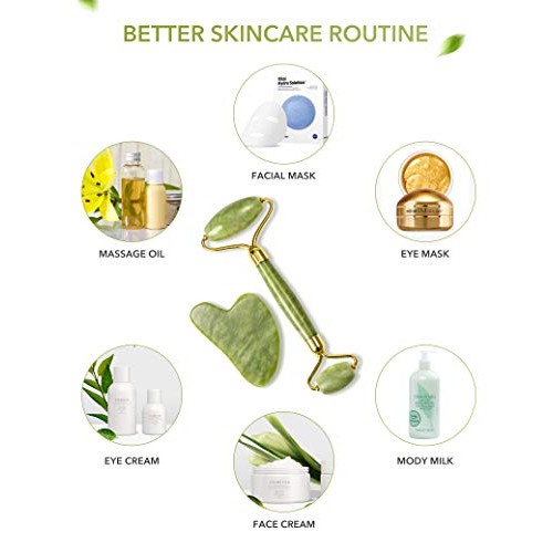 HANABEE Rose Quartz Facial Roller Jade Roller Gua Sha Facial Tools Face Rolle...