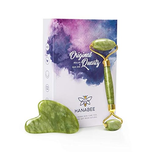 HANABEE Rose Quartz Facial Roller Jade Roller Gua Sha Facial Tools Face Rolle...