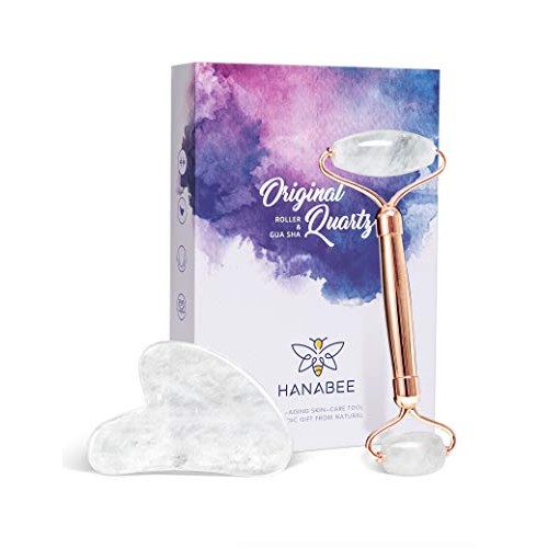 HANABEE Rose Quartz Facial Roller Jade Roller Gua Sha Facial Tools Face Rolle...