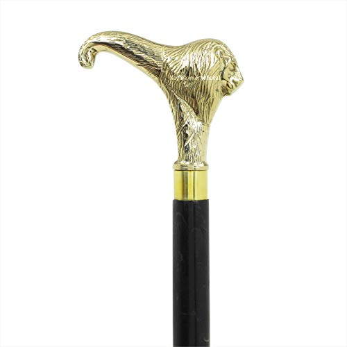 Brass Walking Stick Solid Vintage Designer Lion Head Wooden Cane Antique Style