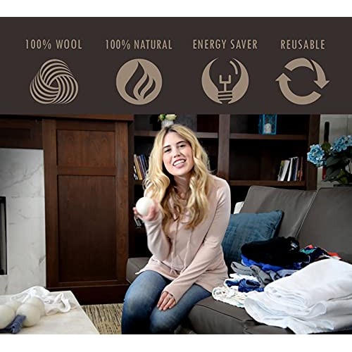 Wool Dryer Balls - Natural Fabric Softener, Reusable, Reduces Clothing Wrinkl...