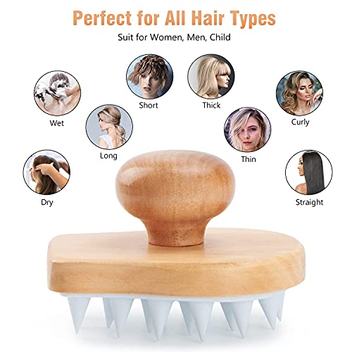 Scalp Massager Shampoo Brush, Wooden Wet and Dry Hair Scalp Care Brush, Showe...