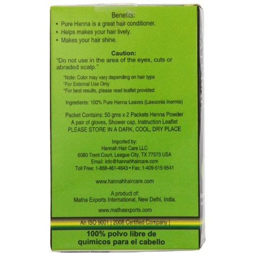 Hannah Natural 100% Pure Henna Powder, 100 Gram