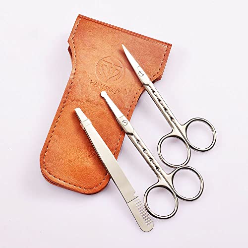 Professional Stainless Steel Curved and Rounded Facial Hair Scissors Tweezers...