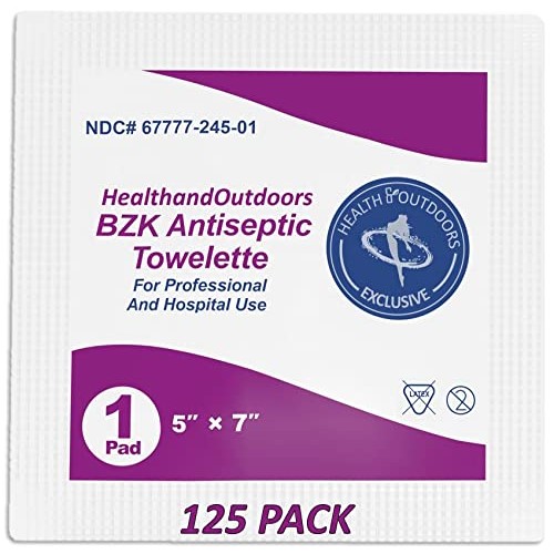 BZK Antiseptic Moist Towelette 5" x 7" Wipe (125 Count) Hand & Body Cleansing...