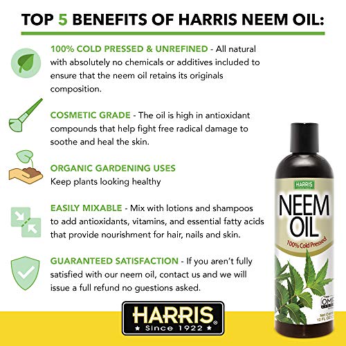 Harris Neem Oil, 100% Cold Pressed and Unrefined for Plant Spray, Skin and Ha...