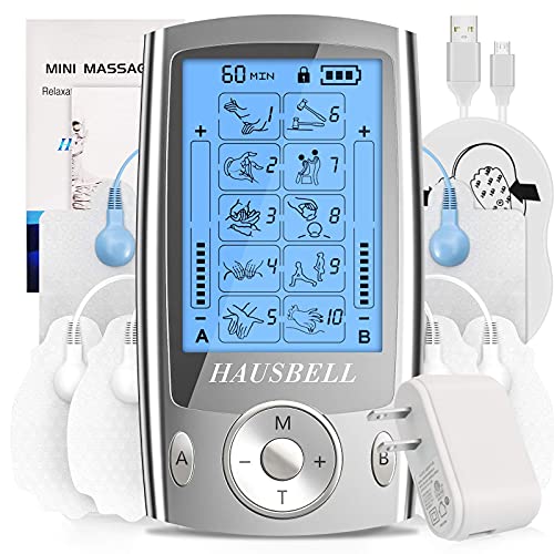 HAUSBELL Dual Channel TENS Unit Muscle Stimulator, 20 Modes Rechargeable TENS...