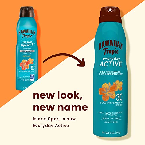 Hawaiian Tropic Island Sport Sunscreen Spray, Broad Spectrum SPF 30, 6oz