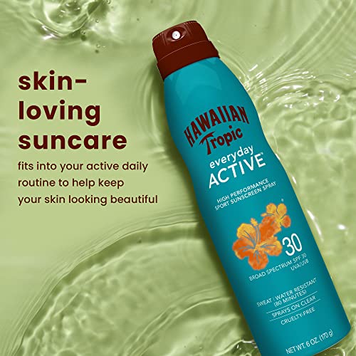 Hawaiian Tropic Island Sport Sunscreen Spray, Broad Spectrum SPF 30, 6oz