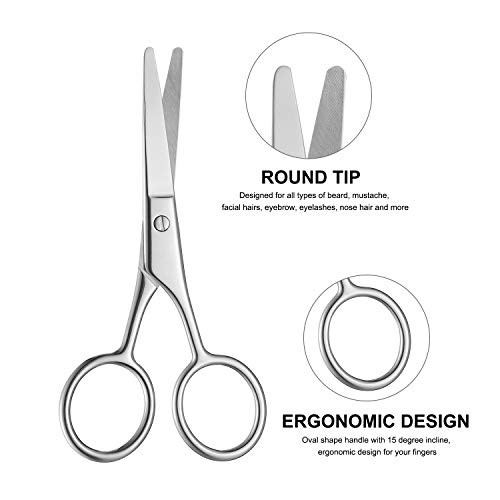Beard Scissors, Stainless Steel Scissors for Beard, Mustache, Eyebrow, Nose H...