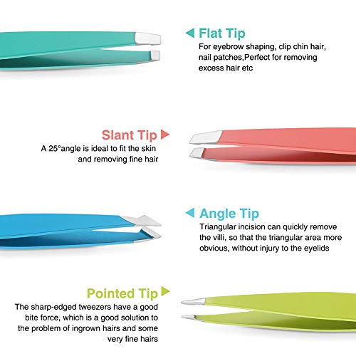 Tweezers Set, 4Pcs Eyebrows Tweezers and a Pair of Scissor with Leather Case,...