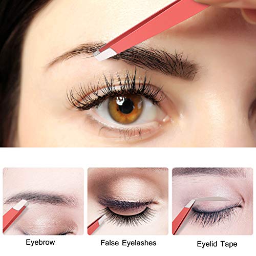 Tweezers Set, 4Pcs Eyebrows Tweezers and a Pair of Scissor with Leather Case,...