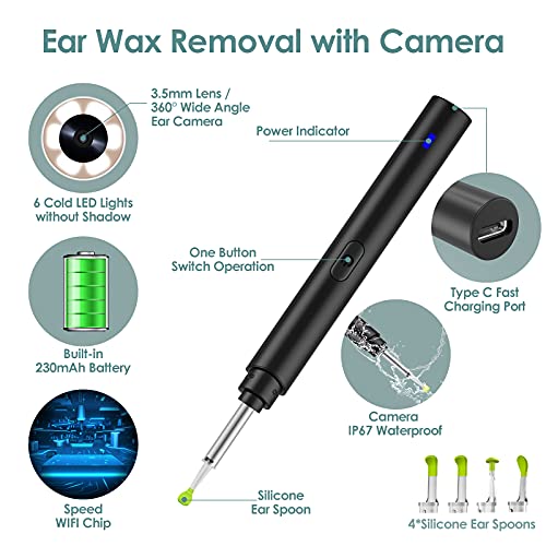 Ear Wax Removal Tool Camera, Smart Visual Ear Cleaner, 1296P FHD Wireless Ear...