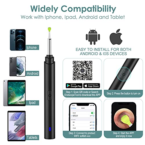 Ear Wax Removal Tool Camera, Smart Visual Ear Cleaner, 1296P FHD Wireless Ear...