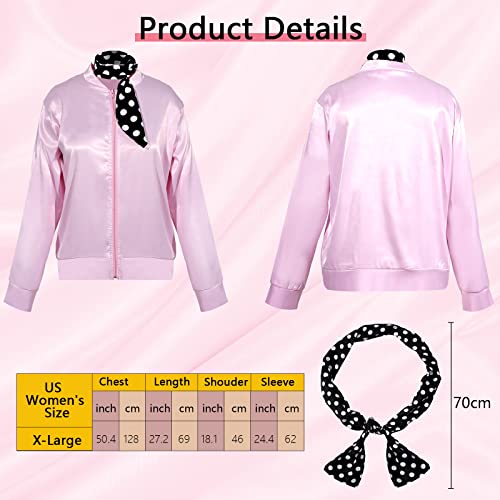 7 Pcs 1950s Pink Satin Jacket Drop Dot Neck Scarf Vintage Eye Glasses Chiffon...