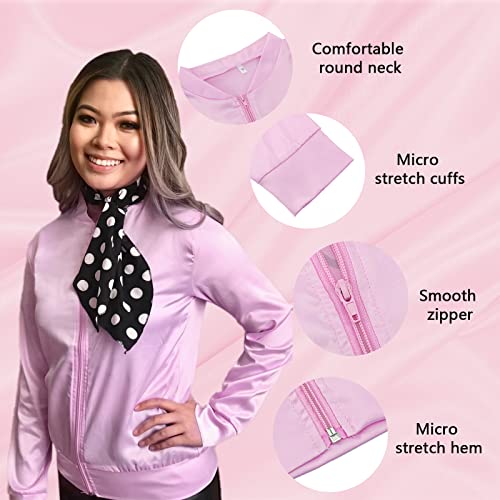 7 Pcs 1950s Pink Satin Jacket Drop Dot Neck Scarf Vintage Eye Glasses Chiffon...