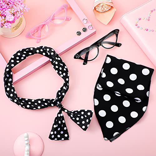 7 Pcs 1950s Pink Satin Jacket Drop Dot Neck Scarf Vintage Eye Glasses Chiffon...