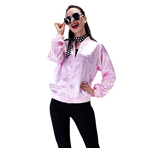 7 Pcs 1950s Pink Satin Jacket Drop Dot Neck Scarf Vintage Eye Glasses Chiffon...