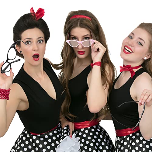 7 Pcs 1950s Pink Satin Jacket Drop Dot Neck Scarf Vintage Eye Glasses Chiffon...