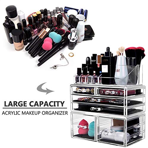 HBlife Makeup Organizer 3 Pieces Acrylic Cosmetic Storage Drawers and Jewelry...