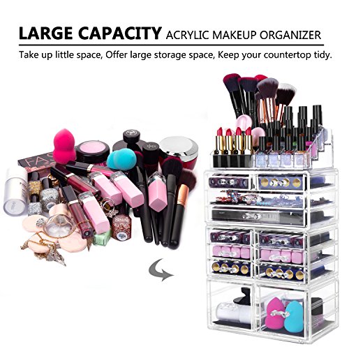 HBlife Makeup Organizer Acrylic Cosmetic Storage Drawers and Jewelry Display ...