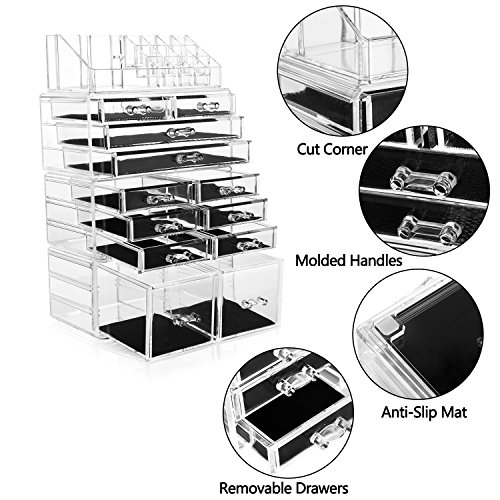 HBlife Makeup Organizer Acrylic Cosmetic Storage Drawers and Jewelry Display ...
