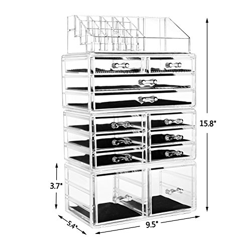 HBlife Makeup Organizer Acrylic Cosmetic Storage Drawers and Jewelry Display ...