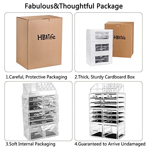 HBlife Makeup Organizer Acrylic Cosmetic Storage Drawers and Jewelry Display ...