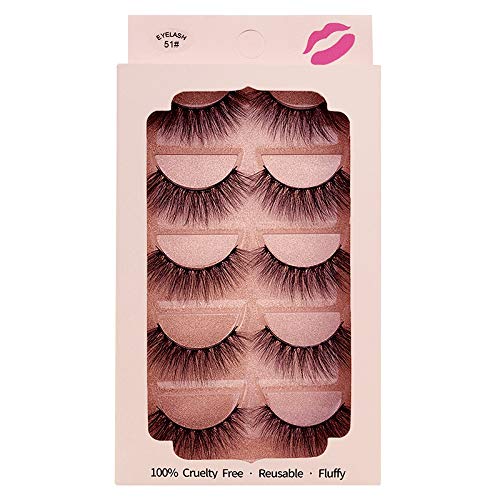 HBZGTLAD 5 Pairs Fluffy False Eyelashes Natural Faux Mink Strip 3D Lashes Pac...