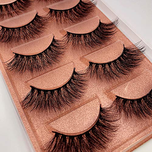HBZGTLAD 5 Pairs Fluffy False Eyelashes Natural Faux Mink Strip 3D Lashes Pac...