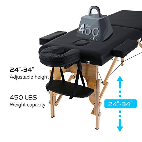 HCB Portable Massage Table SPA Massage Bed Foldable 73" Adjustable Height 2 F...