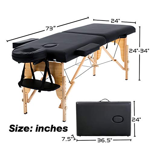 HCB Portable Massage Table SPA Massage Bed Foldable 73" Adjustable Height 2 F...