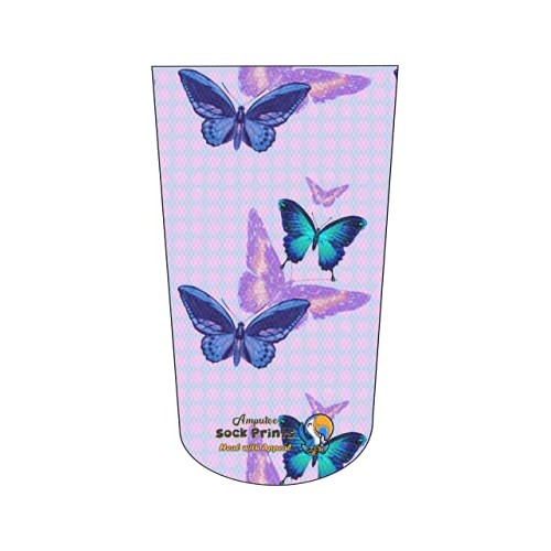 Amputee Sock, "Butterflies Blue and Purple Pattern V1", 3PLY Residual Wound, ...