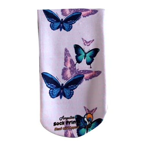 Amputee Sock, "Butterflies Blue and Purple Pattern V1", 3PLY Residual Wound, ...
