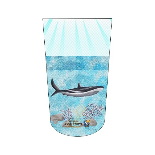 Amputee Sock, "Shark by Ocean Floor v1", 3PLY Residual Wound, Over Shrinker Sock