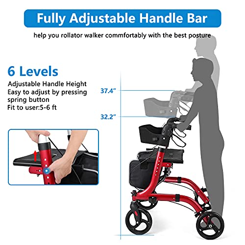 Healconnex Rollator Walkers for Seniors-Folding Rollator Walker with Seat and...