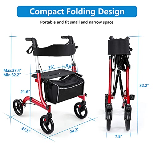 Healconnex Rollator Walkers for Seniors-Folding Rollator Walker with Seat and...