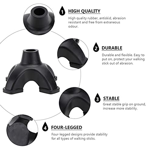 Healifty Trekking Pole Rubber Tips Black: Four Legged Walking Stick Floor Pro...