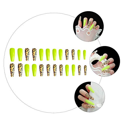 24Pcs Leopard Pattern Extra Long Fake Nails False Nails for Women Ladies Acce...