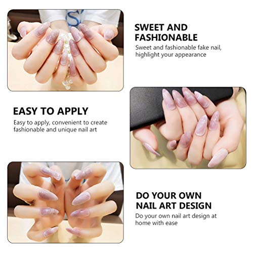 24Pcs Marble False Nails Long Full Cover Designed Fake Nails for Women Ladies...