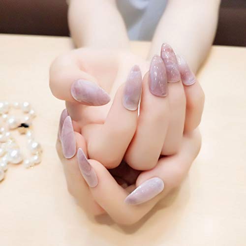 24Pcs Marble False Nails Long Full Cover Designed Fake Nails for Women Ladies...