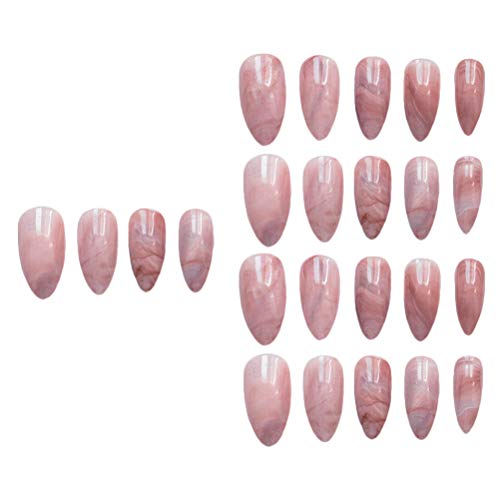 24Pcs Marble False Nails Long Full Cover Designed Fake Nails for Women Ladies...