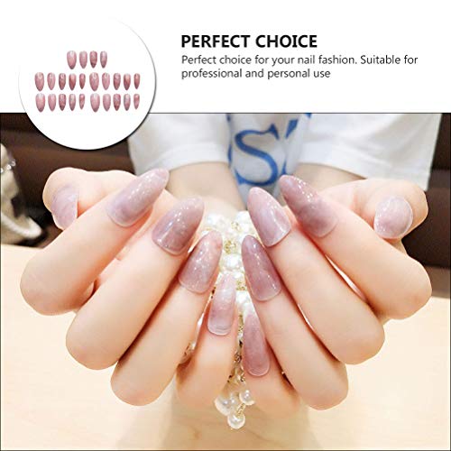 24Pcs Marble False Nails Long Full Cover Designed Fake Nails for Women Ladies...