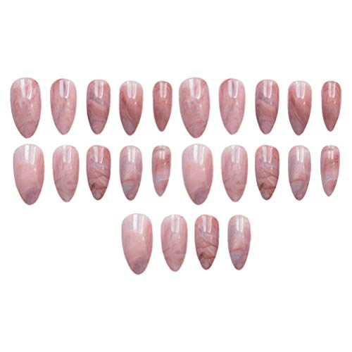 24Pcs Marble False Nails Long Full Cover Designed Fake Nails for Women Ladies...