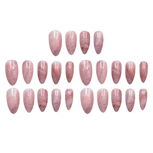 24Pcs Marble False Nails Long Full Cover Designed Fake Nails for Women Ladies...