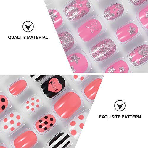 96pcs/ 4 Boxes Girl False Nails Kids Press on Short Fake Nails False Fingerna...