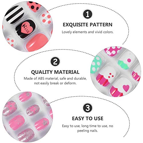 96pcs/ 4 Boxes Girl False Nails Kids Press on Short Fake Nails False Fingerna...