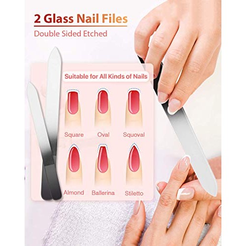 Glass Nail File and Nail Shiner, 4PC Crystal Nail File and Nano Glass Nail Bu...